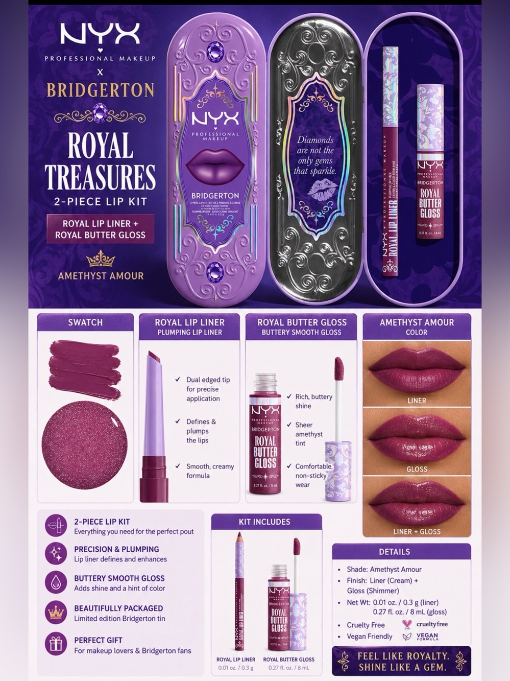 NYX Bridgerton Royal Treasures Lip Kit - Amethyst Amour (Amethyst Purple)
